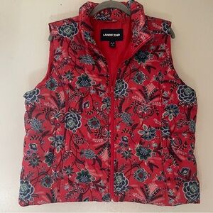 Lands’ End Red Floral Down Vest XL Petite